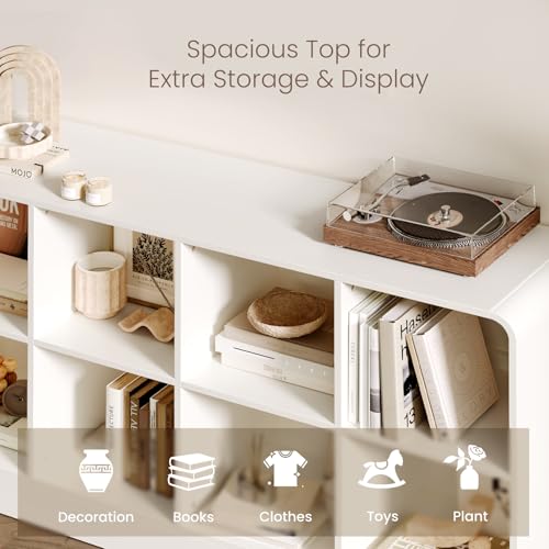 EXPERLAM White 8 Cube Storage Organizer with Rounded Edges and Reinforced Base, Low Horizontal Cube Bookshelf, Wooden Cube Shelf Bookcase for Living Room, Kids Room, Bedroom, TV Stand - size: with base