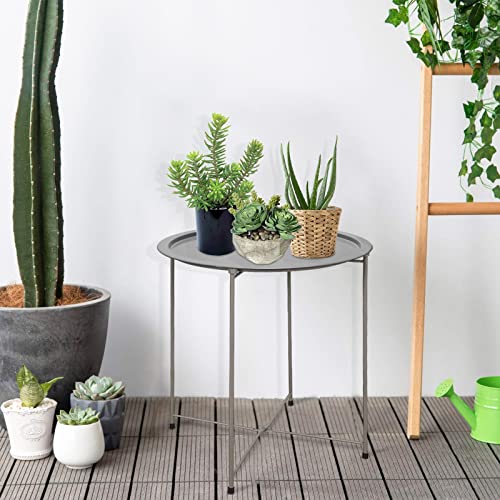 Garden 4 you End Table Metal Side Table Grey Round Folding Tray Cyan Sofa Small Accent Fold-able Table, Round End Table Tray, Next to Sofa Table, Snack Table for Living Room and Bed Room - color: Grey