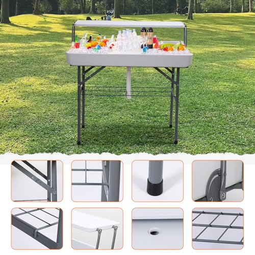 Nice C 4 FT Folding Ice Cooler Table, Party Bar Cooler Table (White) | Grazing Table, Drain, Sink, Bar Cooler Table, Matching Skirt, Storage Shelf - color: White