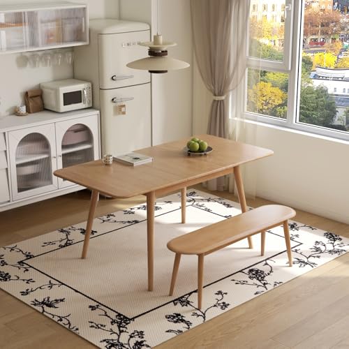 47’’-63’’ 100% Oak Extendable Dining Table and Bench Set for 2, Solid Wood Folding Kitchen Table, Mid Century Modern Dinner Table for Kitchen, Living Room, Natural (47''-63''+47''Bench) - color: Natural, size: 47''-63''+47'' Bench