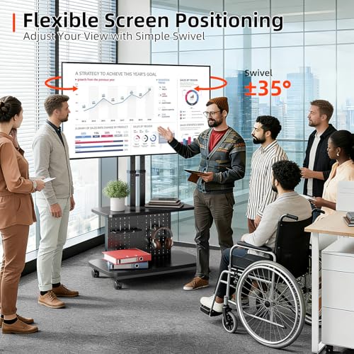 Mobile TV Cart on Wheels,Height Adjustable Rolling TV Stand for 32-85 inch TVs,with 5-Level Lift,35° Swivel,Portable Media Cart for Office,Outdoor - style: Style 4