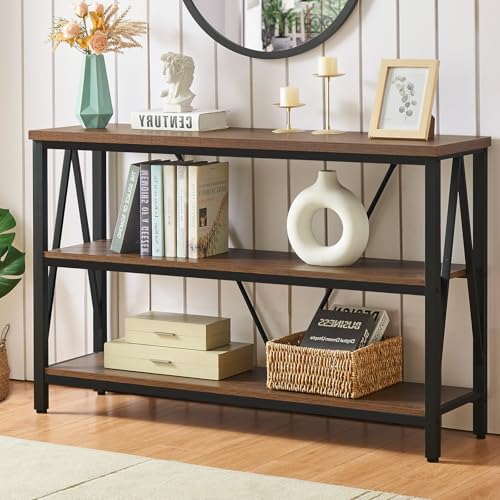 HOMISSUE Entryway Console Table, Rustic Console Table with Wide Storage, Industrial Foyer for Entryway with 3-Tier Open Shelves, Entry Tables for Living Room, Hallway, Brown, 47 Inch - color: Brown, size: 47Inch(12.99"D x 47.24"W x 30"H)