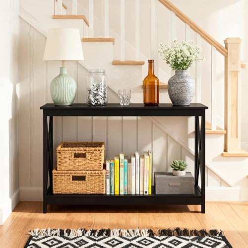 ZENY Console Table, Entryway Table, Narrow Sofa Table with 2-Tier Shelves, Entrance Table for Living Room, Entryway, Hallway, Foyer (Black, 11.8" D x 47" W x 31.7" H) - color: Black, size: 47"W