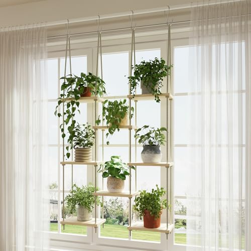 Window Plant Shelves Hanging Rack for Indoor Home Decor, 8-Tier | Space-saving window sill layout, multi-tier options, reinforced stable frame, boho decorative style, tool-free installation