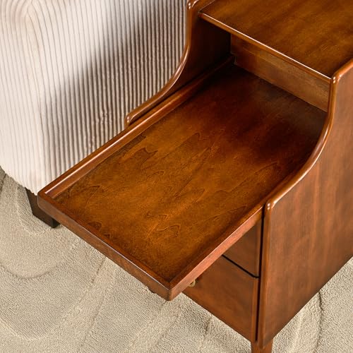 Narrow End Side Table with 2 Drawers and Pull-Out Tray, No-Tools Assembly Sofa Beside Table for Living Room, Slim Side Table with Solid Wood Legs, 11.8”W x 21.6”L x 22.9”H Caramel Brown BG-A1359-MG - style: 1*End Table with 2 Drawers