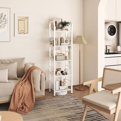 YMYNY 5 Tier Bookshelf, Freestanding Bookcase for Living Room, Bedroom, Home Office, Multi-Functional Storage Rack Organizer, Display Rack with Metal Frame, Rust Resistance, White, UHBC055W - size: 5-Tier (10.43"x14.17"x57.48")