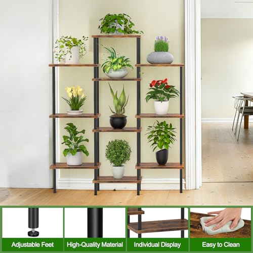 42" Tall Plant Stand,4-Tier Heavy Duty Plant Shelf,Small Plant Stand Indoor and Outdoor,Living Room,Balcony,Home Office,37''L x 7.8''W x 42''H,Rustic Brown