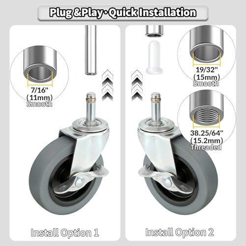 4 Inches Stem Caster Wheels,7/16-Inch Stem Diameter Rubber Casters Set of 4 with Side Brake,Heavy Duty TPR Replacement Wheels for Utility Cart Rubbermaid Mop Bucket Shop Vac Weber Grills - 4 Pack - style: 7/16"x1-3/8"(with brake)
