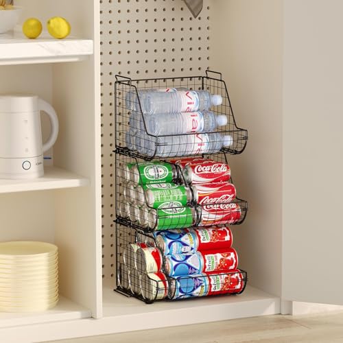 Stacking Can Dispensers 3 Tier with 3 Divider, Large Pantry Can Organizer, Beverage Drink Pop Soda Can Storage Basket, Can Holders for Pantry, Canned Food Rack Wire Bins for Kitchen Cabinet (3-Pack) - size: 3-Pack