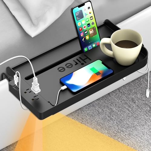 Bedside Shelf for Dorm Bunk Bed with USB Charging Port and 2 AC Outlets, Bedside Caddy, Attachable Bedside Table, College Dorm Essential Clip On Bedside Tray, Bunk Bed Accessories, Bedroom Furniture - color: Black