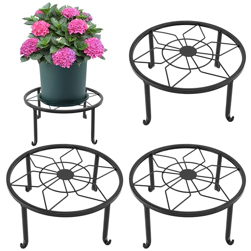 4 Pack 9 Inch Black Metal Plant Stand, Heavy Duty Outdoor & Indoor Plant Stands, Rustproof Wrought Iron Pot Stand for Garden, Patio, Balcony.