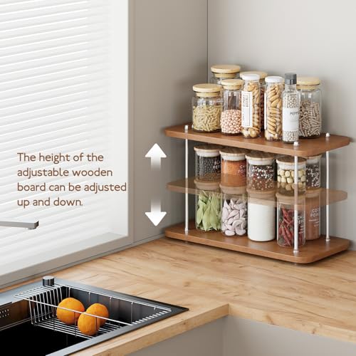 2-Tier Adjustable Height Bathroom Countertop Organizer | Perfect for bathroom counter, dresser, vanity, corner, sink & kitchen, holds skincare, makeup, perfume, spices, coffee goods