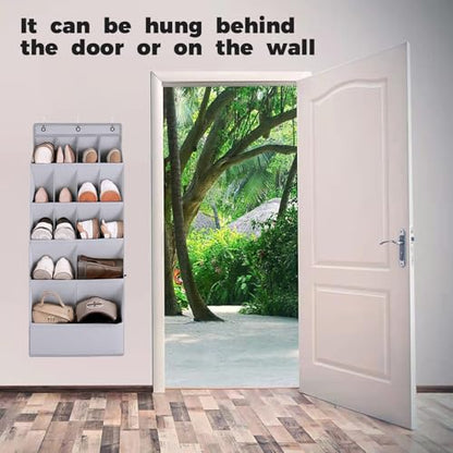 over the Door Shoe Organizer, Hanging Shoe Organizer with 15 Large Deep Pockets, Narrow Shoe Rack for Door Hanging Boots Storage, Dorm Room Essentials, Black, 11 Grid