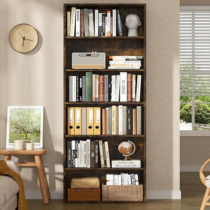 Shintenchi Bookshelf,6-Tier Open Bookcase and Bookshelves,6 Shelf Display Storage Shelves Floor Standing 70.6 inches Tall Bookcase for Home Office, Living Room (Brown) - color: Brown