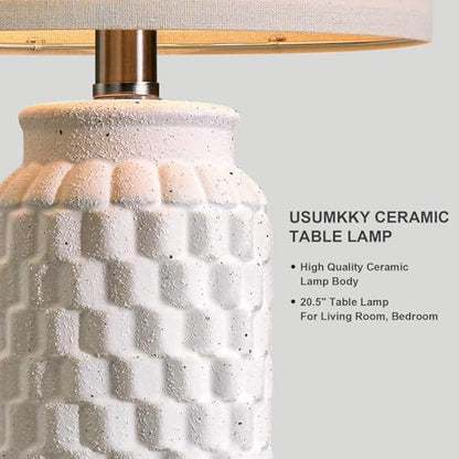 USumkky 20.5" Ceramic Table Lamps Set of 2 - Modern Farmhouse & Boho Style, Bedside Nightstand Lamps for Bedroom, Living Room End Table Lamps, Small Desk Lamp(Matte White) - color: 20.5" Matte white-2 Pack