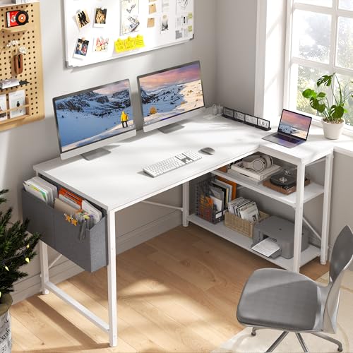 EnHomee L Shaped Desk with Outlet,Power Home Office & Study Electronic Gear | Built-in Outlet, Reliable Power Supply, Neat Cable Arrangement, Convenience for Home Office, Study & Electronic Device, White - color: White, size: 48 Inch