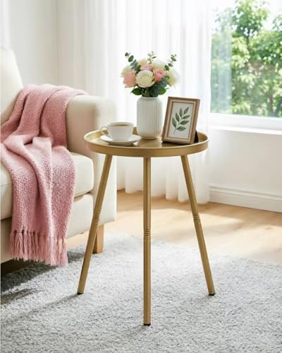 AOJEZOR Side Table: End Table for Any Room - Small Side Tables for Small Spaces Pure Golden with 3 Legged - color: Gold, size: 13''Dia x 19.8''H