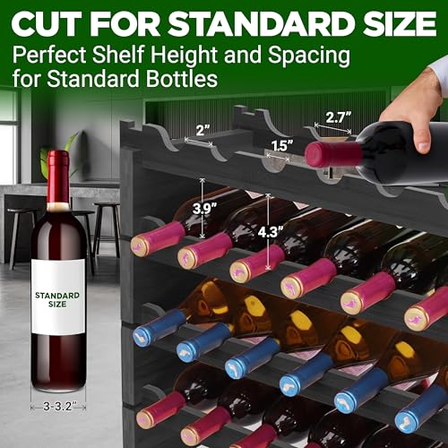 NutriChef 72 Bottle Wine Rack Stackable Bamboo Freestanding, 8-Tier Modular Shelf, Sturdy Wobble Free, Upgraded 2026 Design, Easy No-Tool Assembly for Kitchen, Cellar or Bar 33.5" x 10" x 41" (Black) - size: 72 Bottle - Black