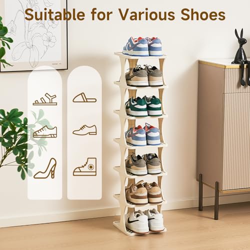UFORU Vertical Shoe Rack 6 Tier, Narrow Free Standing Shoe Organizer for Closet, Entryway & Bedroom, Tall Plastic Narrow Shoe Rack for Small Spaces, Stackable Shoe Organizer& Easy to Assemble