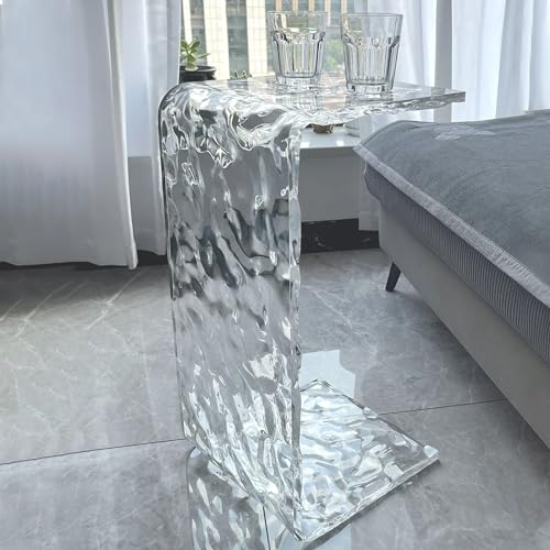 Acrylic C Shaped Side Table, 25.6 in C Shaped End Table for Couch | Multipurpose Acrylic C Table Clear End Table Modern Accent Table for Living Room, Bedroom, Patio - color: Clear