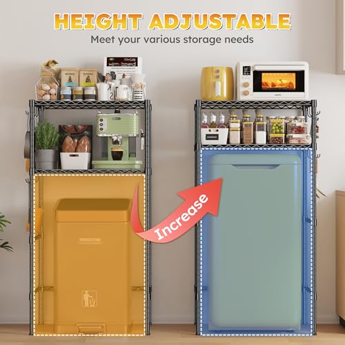 REIBII Mini Fridge Shelf with Storage, 2-Tier Adjustable Metal Shelving Unit with 8 Hooks,176 LBS Heavy Duty Organizer Rack for Dorm Room,Apartment, Kitchen and Office,52.36" H x 26.38" W x 18.1" D - size: 26.38Wx18.1Dx52.36H