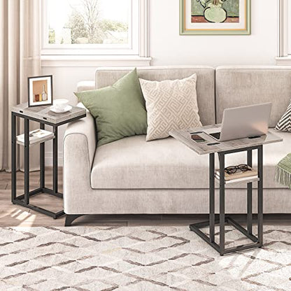 HOOBRO Foldable C Shaped End Table, C Shaped Side Table with Storage Shelf, Small Snack Table, Slide Under Couch Table for Sofa, Living Room Bedroom Small Spaces Easy Assembly, Greige BG29SF01 - color: Greige + Black