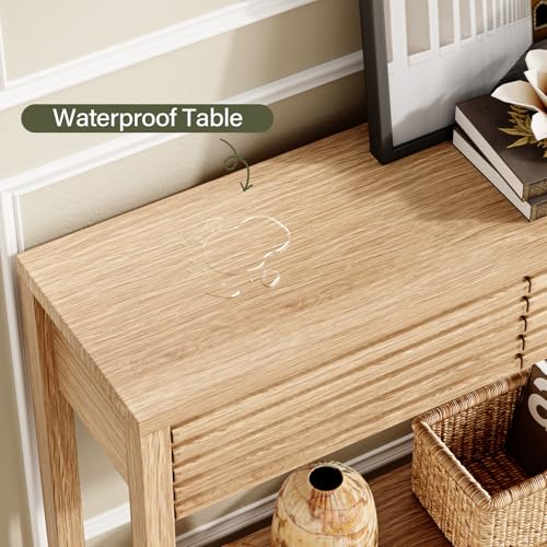 EAG 40" Fluted Console Table with 2 Drawers, Modern Wood 2 Tier Entryway Table with Storage Shelf, Narrow Sofa Tables Behind Couch for Entrance Foyer, Hallway, Living Room, Natural - color: Natural