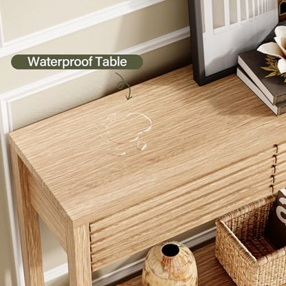 EAG 40" Fluted Console Table with 2 Drawers, Modern Wood 2 Tier Entryway Table with Storage Shelf, Narrow Sofa Tables Behind Couch for Entrance Foyer, Hallway, Living Room, Natural - color: Natural
