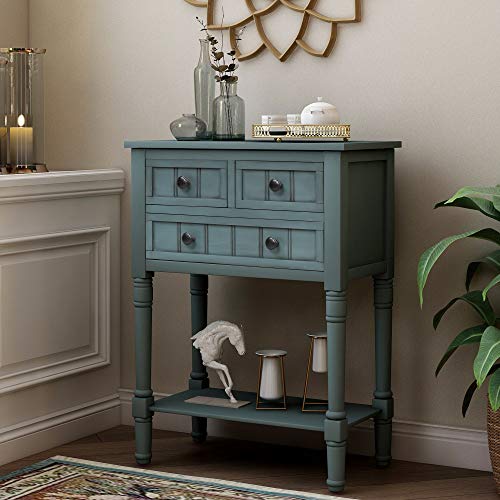 P PURLOVE Narrow Console Table, Farmhouse Entryway Table Slim Sofa Table with Three Storage Drawers and Bottom Shelf, Wood Entry Table for Living Room,Easy Assembly,Navy - color: Light Navy