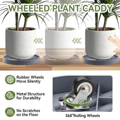 1 Pcs Plant Caddy with Hidden Wheels 14.76 Inch Heavy Duty Rolling Plant Stand, Indoor Outdoor Plant Saucer Tray with $9.9 Garden Tools (Gray) - size: 14.76 Inches (Gray)