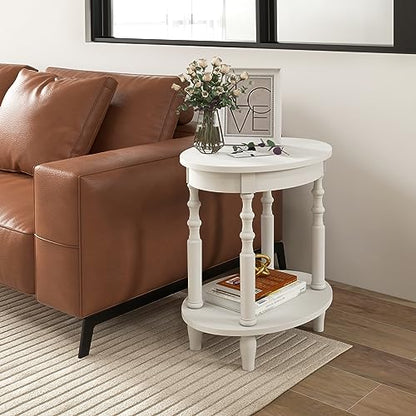Giantex Oval End Tables Set of 2, 2-Tier Side Tables with Storage Shelf & Solid Wood Legs, Modern Living Room Accent Table, Wood Nightstand for Bedroom, Small Space, 20.5"L x 15.5"D x 24.5"H, White - color: White