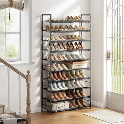 10 Tier Metal Shoe Rack, Tall Shoe Organizer Holds 40-50 Pairs, with Adjustable Flat or Angled Shelves, Shoe Storage Shelf for Closet, Entryway, Garage, Black - size: 10-Tier