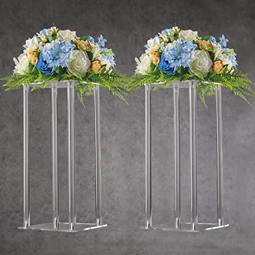 YALLOVE Acrylic Flower Stand, Set of 2 Clear Pedestal, 15.75 Inch Tall Vases for Wedding Event Party Props, Home Decor - size: 15.75''