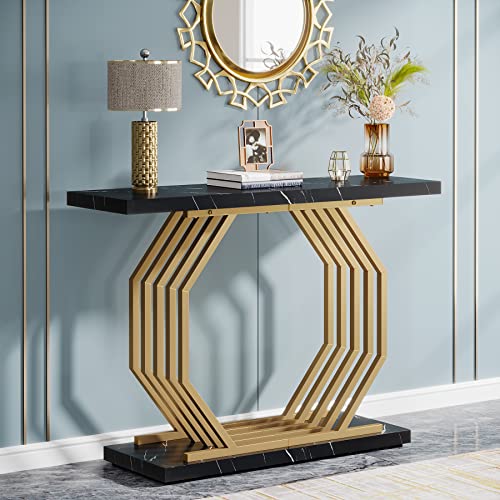 Tribesigns Gold Console Table, Faux Marble Entryway Table Narrow Sofa Table with Geometric Metal Base, 40 Inch Modern Accent Table Entrance Table for Living Room, Hallway, Foyer, Black - color: Black