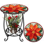 Cinnvoice Outdoor Side Table Round Small Mosaic Patio Accent Indoor End Plant Coffee Tea Table for Yard Patio Porch Garden Living Room, Bedroom(Poinsettia,14 Inch) - size: 14 Inch, style: Poinsettia