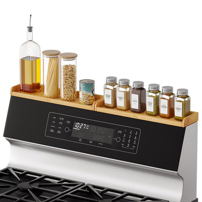 SpaceAid 30" Wide Kitchen Shelf Organizer for Stove, Magnetic Bamboo Spices Shelf for Home Stove Kitchen Storage Organization (Fit for Flat Top Only) - size: 30" Wide, Natural, 1-Tier