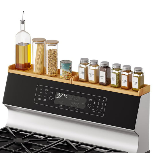 SpaceAid 30" Wide Kitchen Shelf Organizer for Stove, Magnetic Bamboo Spices Shelf for Home Stove Kitchen Storage Organization (Fit for Flat Top Only) - size: 30" Wide, Natural, 1-Tier