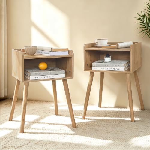 MaxSmeo End Tables Set of 2, Mid Century Modern Side Table Bedroom with Storage, Small Nightstands Set of 2 with Solid Wood Legs for Living Room, Office Small Spaces (Rustic Walnut) - color: 2 Pack Rustic Walnut