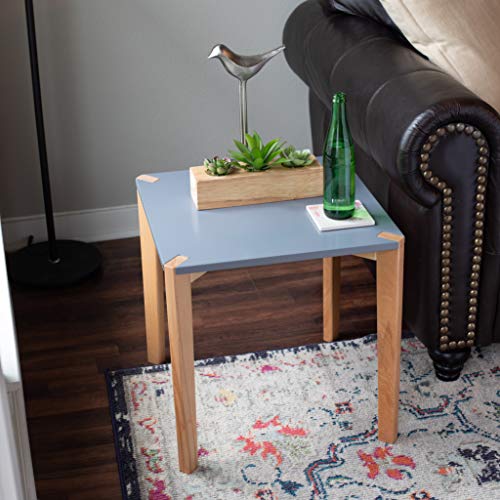 BIRDROCK HOME End Table with Grey Top and Wooden Legs – Modern Minimalist Furniture - Natural Wood Legs – Lightweight Night Stand – Square Side Unique Decorative End Accent – Living Room Bedroom