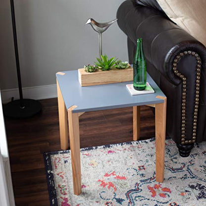 BIRDROCK HOME End Table with Grey Top and Wooden Legs – Modern Minimalist Furniture - Natural Wood Legs – Lightweight Night Stand – Square Side Unique Decorative End Accent – Living Room Bedroom
