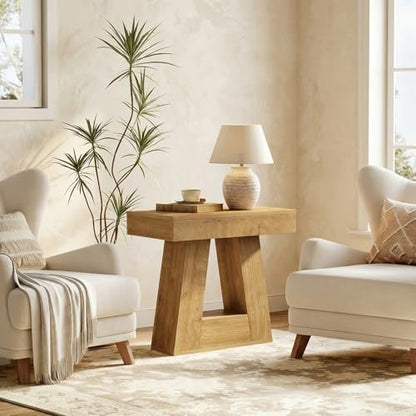 Tribesigns 24" Side Table, Narrow End Table with 2-Tier Storage Shelf, Farmhouse Wooden Nightstand Accent Table with Trapezoid Base for Living Room, Bedroom, Small Spaces, Natural Oak Color - color: Natural Oak