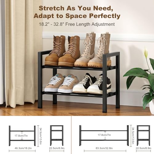 Roylvan 2-Tire 18"-33" Expandable Shoe Rack for Closet, Entryway, Dorm | Fits 4-8 Pairs Shoes, Adjustable Free Standing Shoe Shelf Storage, Shoes Organizer for Small Closet, Metal, Black - size: 2-Tire Black