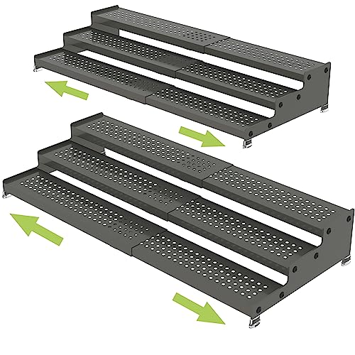 Jojocross Metal Spice Rack Organizer for Cabinet, 3 Tier Expandable Spice Storage shelf, Great for Kitchen Cabinets, Cupboard,Pantry and Countertop More,Metal plate with hole(2PACKS/GUN-GREY) - color: Gun Grey, size: 2 Packs, 9.45" D x 12.8" ~ 24" L x 3.5