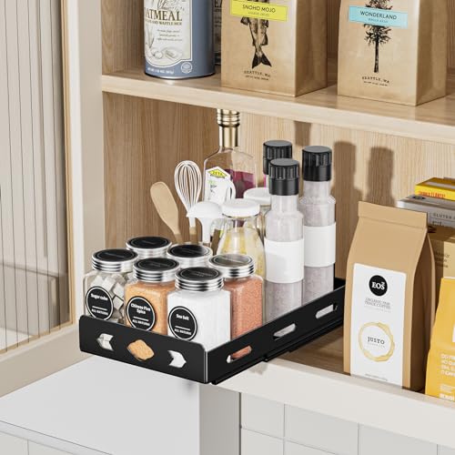 BOIVSHI Pull Out Spice Rack Organizer for Cabinet, Heavy Duty - Sliding Spice Rack, Vertical Spice Rack for Kitchen, Cabinet, Cupboard, Pantry (6.3''Wx10.5''Dx2.8''H, Metal Black) - size: 6.3''Wx10.5''Dx2.8''H,1 Tier