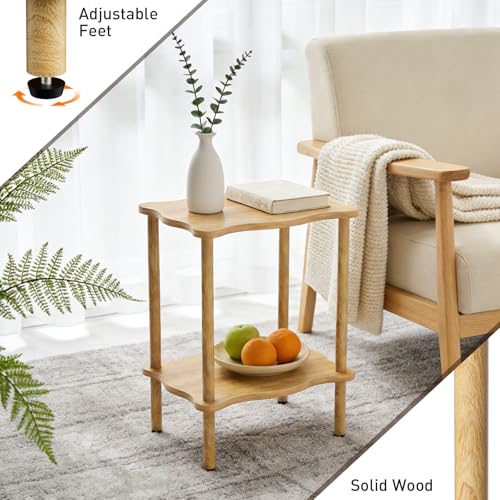 THUMEYE 2-Tier Side Table 20.6”H, Space-Saving Small Nightstand with Solid Wood Legs, Tool-Free Assembly, Suitable for Reading Chair, Bedside, Balcony, 15.7”D x11.8”W, Burlywood - color: Burlywood, size: 20.6”H