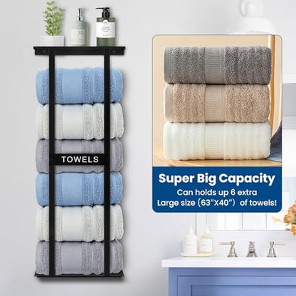 Bathroom Towel Storage Rack, Wall Mounted Bathroom Towel Rack, 30 inch Heavy Duty 6 Large Towels, Wall Mounted Towel Rack for Rolled Towels, Black - color: Black