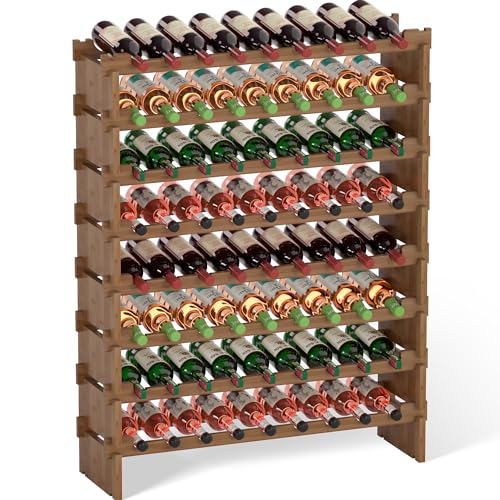 Domax Wine Rack Freestanding Floor - 72 Wine Bottle Holder 8 Tier Stackable Bamboo Wooden Storage Racks for Kitchen, Bar, Pantry and Cellar (Walnut) - color: Walnut