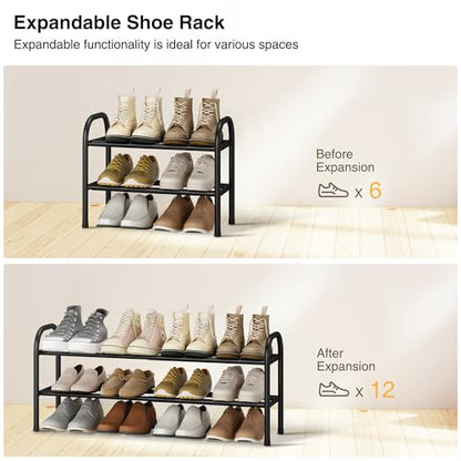 STO STO Expandable Shoe Rack, 2-Tier Metal Small Shoe Rack for Closet, Up to 12 Pairs Adjustable Shoe Rack Storage for Front Door Entrance, Free Standing Shoe Rack Organizer for Entryway, Black - size: 2-Tier