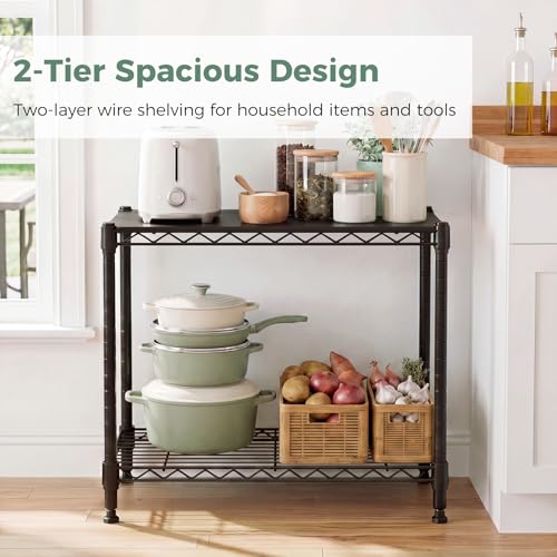 NEWBULIG 2-Tier Metal Wire Storage Shelves, Adjustable Heavy Duty Steel Shelving Unit, Freestanding Storage Rack Organizer for Kitchen, Pantry, Garage, Bathroom, 23.2" W x 13.4" D x 21.7" H, Black - size: 23.2" W x 13.4" D x 21.7" H