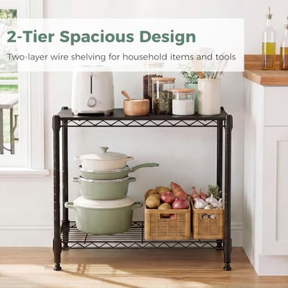 NEWBULIG 2-Tier Metal Wire Storage Shelves, Adjustable Heavy Duty Steel Shelving Unit, Freestanding Storage Rack Organizer for Kitchen, Pantry, Garage, Bathroom, 23.2" W x 13.4" D x 21.7" H, Black - size: 23.2" W x 13.4" D x 21.7" H